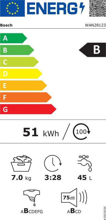 Energie-Label Bosch Hausgeräte WAN28123 (7 kg, Links, EU-Stecker)