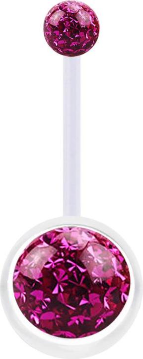 Produktbild Star Piercing Banane transparent mit zwei Kristall Kugeln fuchsia Epoxy Schutzschicht (Bioflex, ohne Messing)