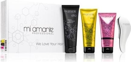 Immagine prodotto Mi Amante Set professionale alla cheratina Glamour - Pacchetto regalo per capelli lucidi e morbidi, 4 pezzi (Set per la cura dei capelli)