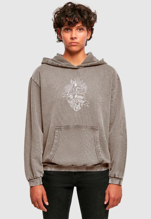 Immagine prodotto Merchcode Felpa con cappuccio oversize da donna Frida Kahlo - Te amo outline Acid Washed - 178045 (3XL)