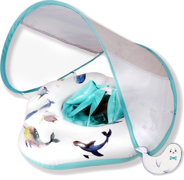 Activity Board Unique baby swimming ring with hand-painted motifs | innovative baby swimming aid with sun canopy