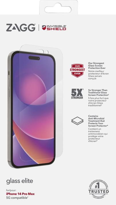 Immagine prodotto Zagg Pellicola protettiva InvisibleShield Glass Elite per iPhone 14 Pro Max (1 Pezzo/i, Apple iPhone 14 Pro Max)