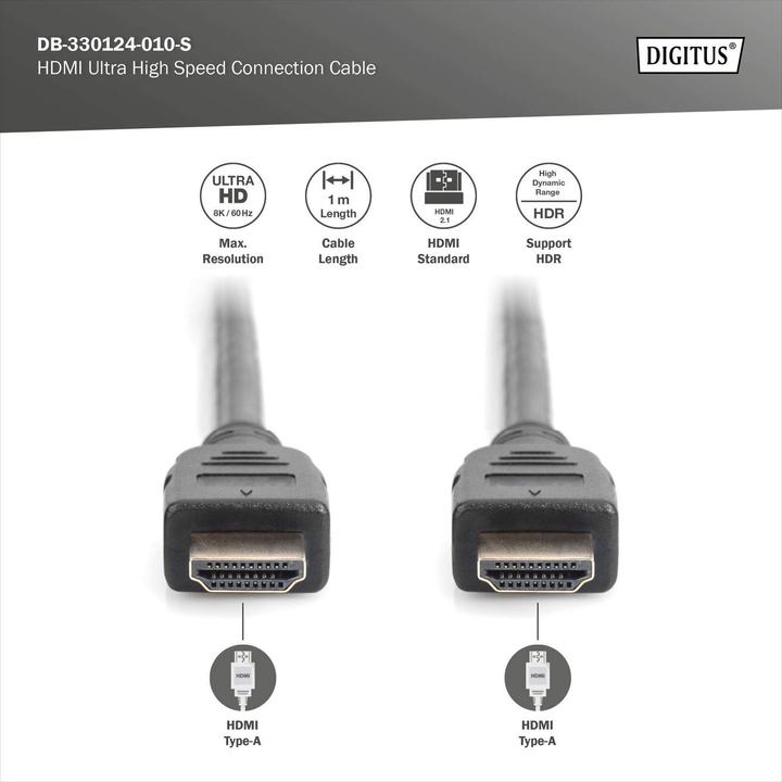 Image du produit Digitus Câble de connexion HDMI ultra haut débit,type A mâle/femelle (1 m, HDMI)