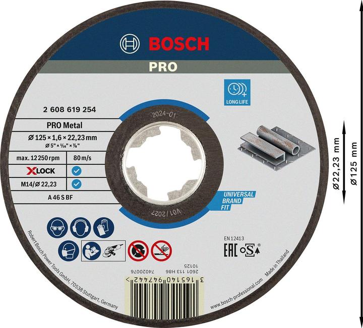 Bosch Professional Zubehör Ø 125mm X-LOCK doorslijpschijf Expert voor metaal AS 46S BF 16mm recht