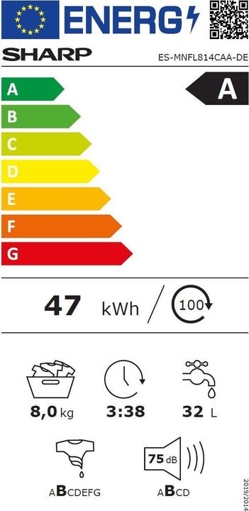 Energy Label Sharp ES-MNFL814CAA-EN (8 kg, Left)