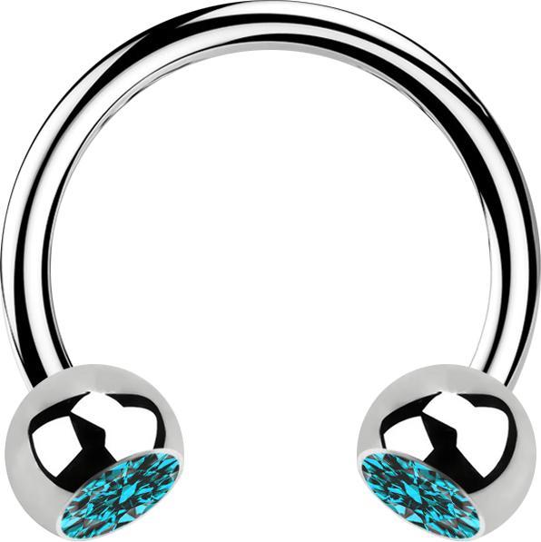 Star Piercing Micro Circular Barbell silber mit zwei Kugeln Kristall aqua (Chirurgenstahl 316L, ohne Messing)
