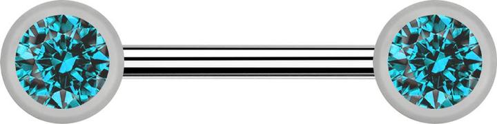 Star Piercing Barbell Innengewinde silber mit zwei Kugel front Kristall aqua (Titan G23)