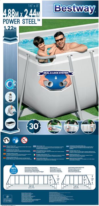 Produktbild Bestway Pool Power Steel KomplettSet eckig gra (488 x 244 x 122 cm)