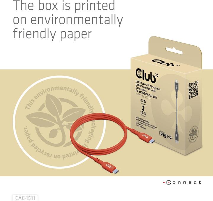 Image du produit Club 3D Club3D Câble USB 2 Type C PD 240W / 480Mb 4m St/St retail (4 m, USB 2.0)