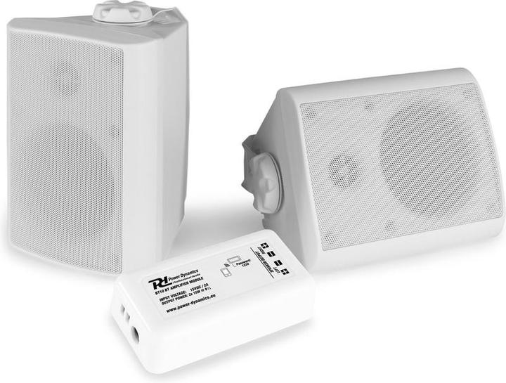 Power Dynamics Outside Speakers - BT10 amplifier with Bluetooth and 4 " White speakers