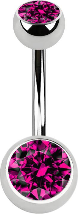 Produktbild Star Piercing Banane silber mit zwei Kugeln Kristall fuchsia (Chirurgenstahl 316L)