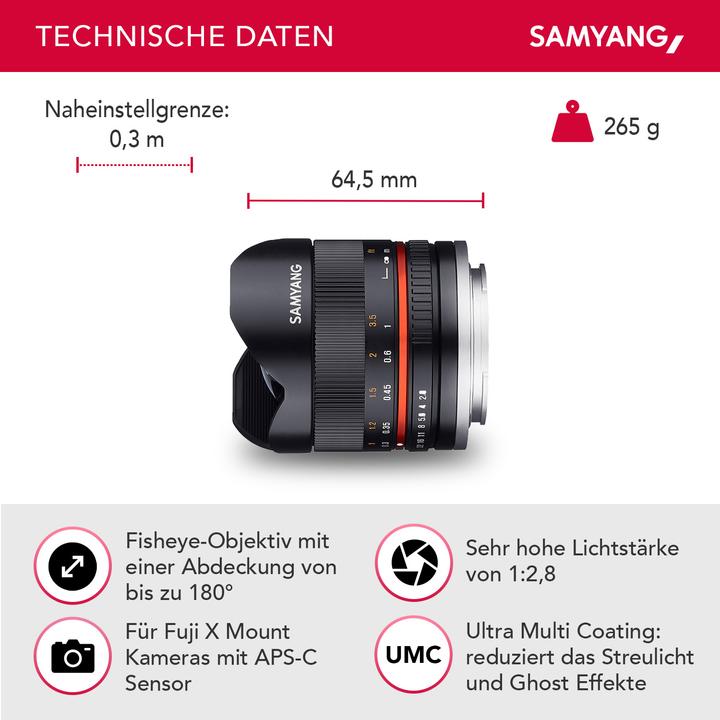 Image du produit Samyang 8mm f/2.8 II - Fujifilm X (Noir) (Fujifilm Fujinon XF, APS-C / DX)