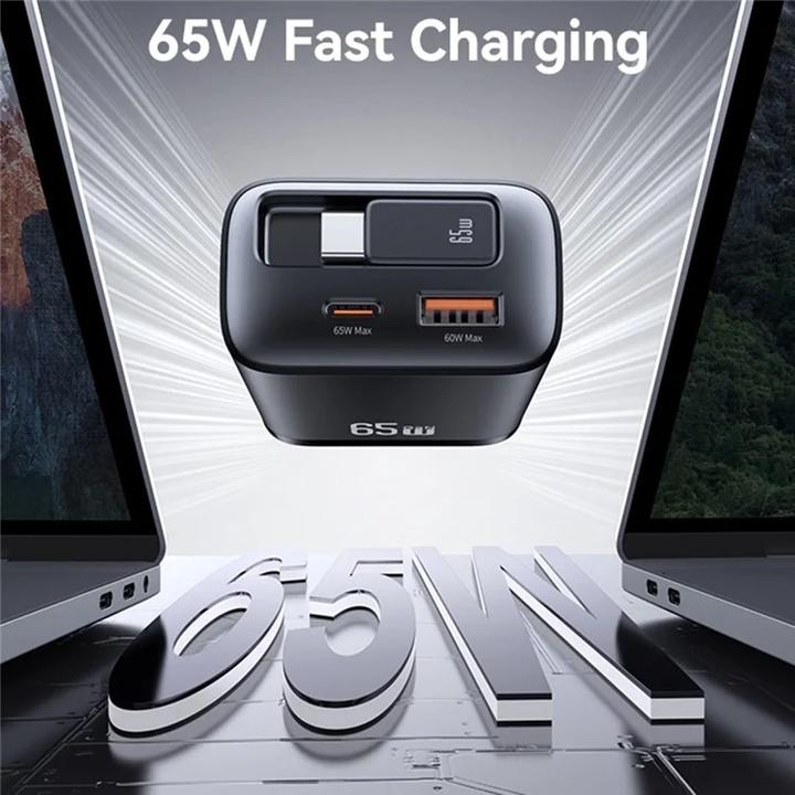 Image du produit Usams CC299 65W Fast Charger With Retractable Type-C Cable (EU) - Xiang Series White (65 W)