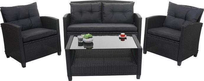 Produktbild Swisshandel24 XXL Poly-Rattan Garnitur, Balkon-/Garten-/Lounge-Set Sitzgruppe, Sofa Sessel mit Kissen Spun Poly -