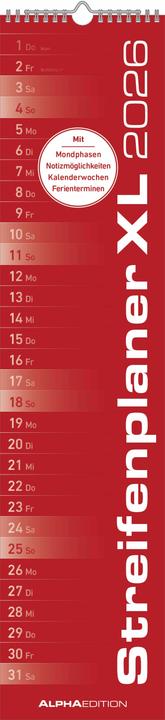 Image du produit Alpha Edition Calendrier à rayures XL ROUGE 2026 - Calendrier à rayures 15x64 cm - Calendrier mural - Calendrier (Allemand)