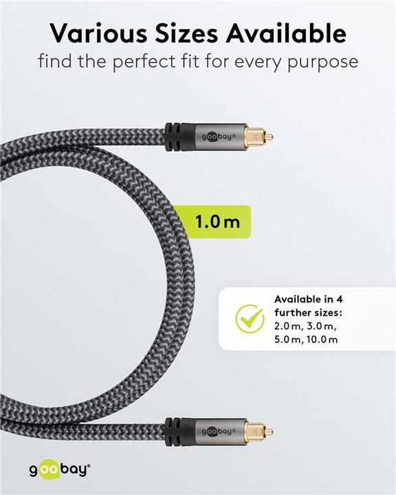 Actual product image Goobay TOSLINK cable, 1 m, Sharkskin Grey (1 m, TOSLINK)