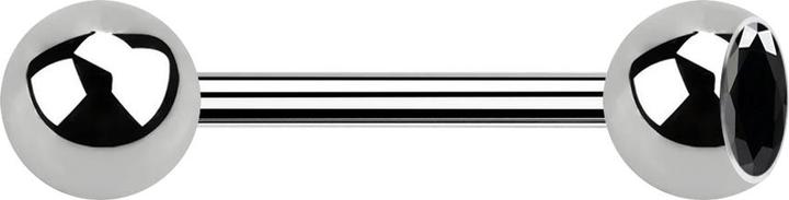Star Piercing Barbell silber mit Kugel und Kugel Kristall schwarz (Titan G23, ohne Messing)