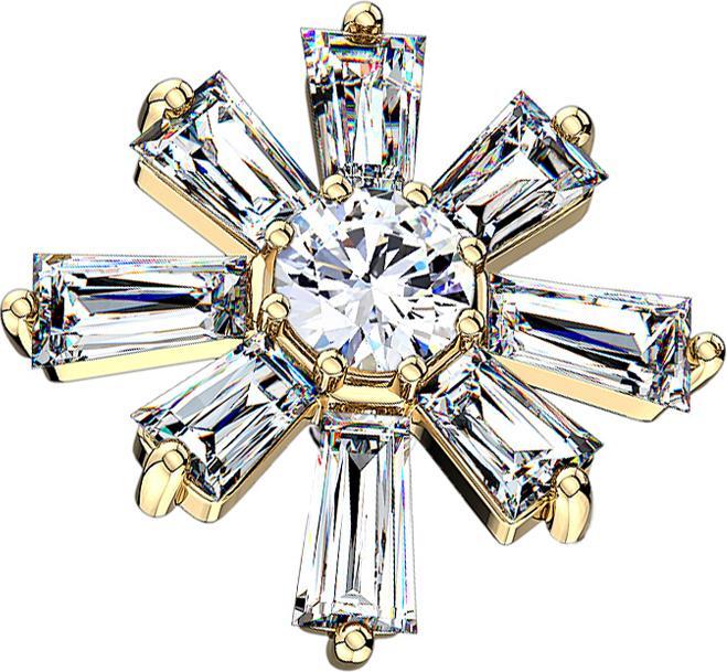 Star Piercing Dermal Anchor 14k vergoldet Kristallblume lang (Chirurgenstahl 316L, Messing)