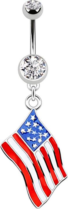 Star Piercing Banane silber mit Anhänger Flagge USA (ohne Messing, Chirurgenstahl 316L)