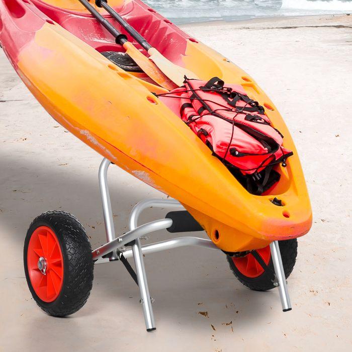 Produktbild Swisshandel24 Alu Kanuwagen Kajakwagen Surfwagen klappbar mit Gurt Kunstleder-Räder Silber bis 75 kg 68x44,5x40cm
