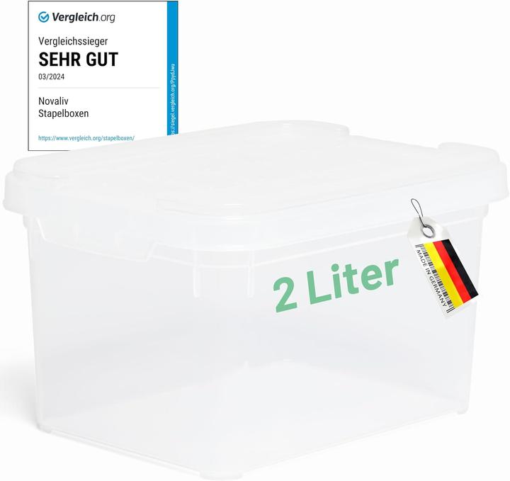 Produktbild Novaliv Aufbewahrungsbox mit Deckel klein 2 L transparente Nestbar stapelbare Plastikbox mit Clipver (2 l)