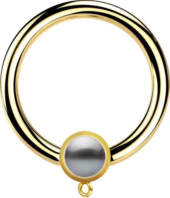 Star Piercing Micro Closure Ring vergoldet mit Zylinder Perle schwarz Ring für Anhänger (Chirurgenstahl 316L)