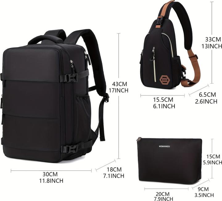 Image du produit PhoneLook Sac à dos de voyage pour avion avec compartiment ordinateur portable et chaussures et port USB clair