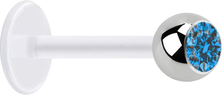 Star Piercing Micro Labret transparent mit Kugel silber und Kristall hellblau (ohne Messing, Chirurgenstahl 316L, Bioflex)