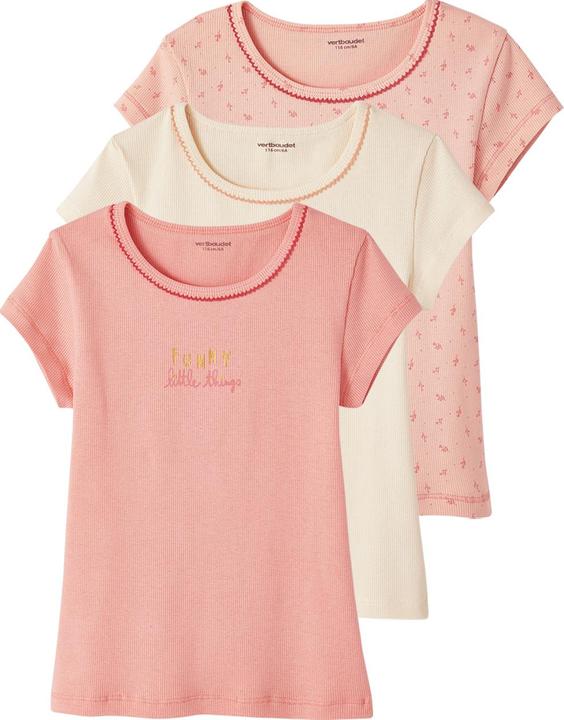 Vertbaudet 3er-Pack Mädchen T-Shirts, Ripp Oeko-Tex