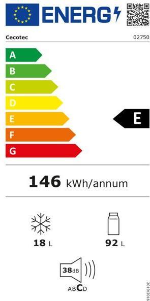 Etichetta energetica Cecotec Frigorfico Bolero Cool Market TT Origine 110 Verde E (110 l)