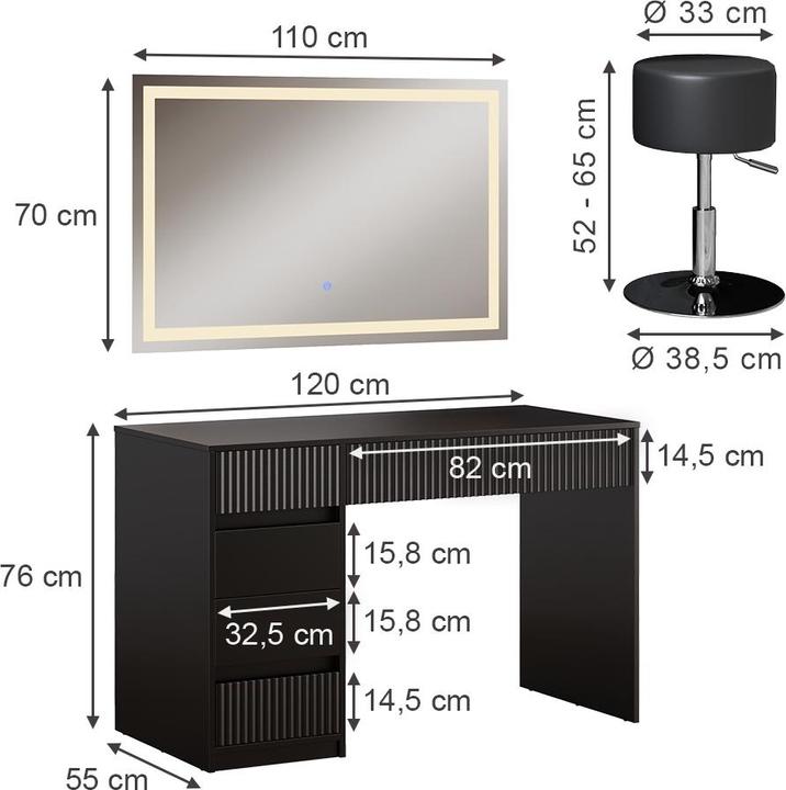 Produktbild Vicco Omira mit Hocker und Beleuchtung (120 x 76 x 55 cm)