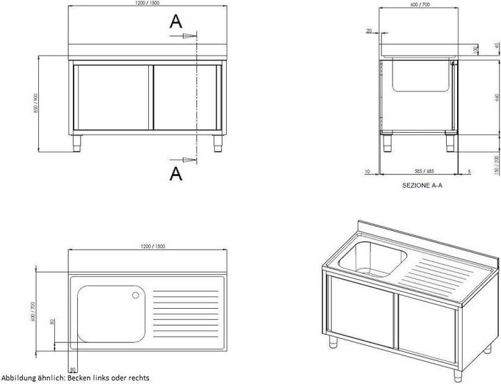 Produktbild Gastro Hero Spülschrank Eco mit Becken rechts