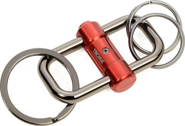 Troika 2-WAY KEY Schlüsselanhänger mit 3 Ringen und Schiebeverschluss, rot/gunmetal