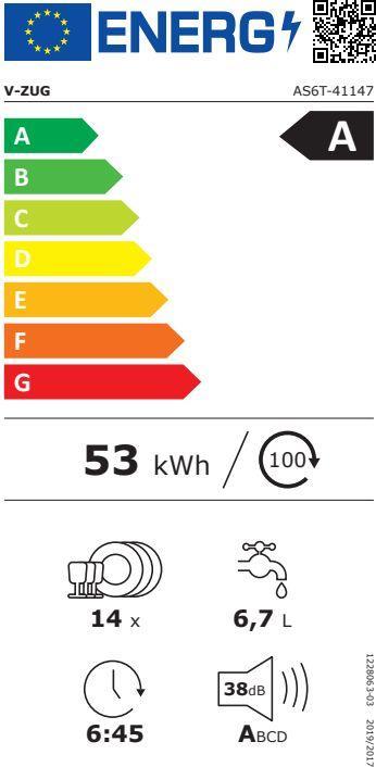 Etichetta energetica V-Zug Lavastoviglie AdoraLavastoviglie V6000 VGB