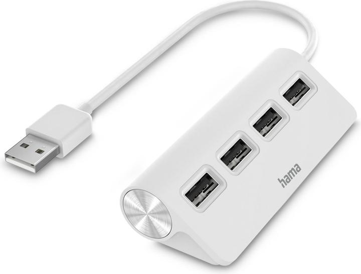 Produktbild Hama USB-A-Hub, 4 Ports, USB 2.0, 480 Mbit/s, Weiss (USB-A, 4 Ports)