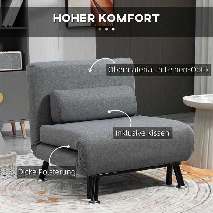 Image du produit Swisshandel24 Lit pliant, fauteuil-lit, dossier inclinable, acier, aspect lin, noir, 75x70x75cm