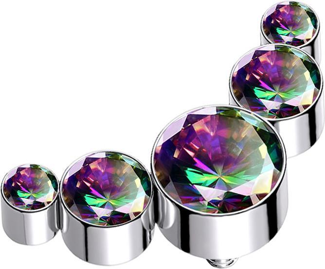 Star Piercing Dermal Anchor silber fünf Kristalle dunkel multicolor (ohne Messing, Chirurgenstahl 316L)