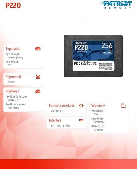 Productafbeelding Patriot P220 (256 GB, 2.5")