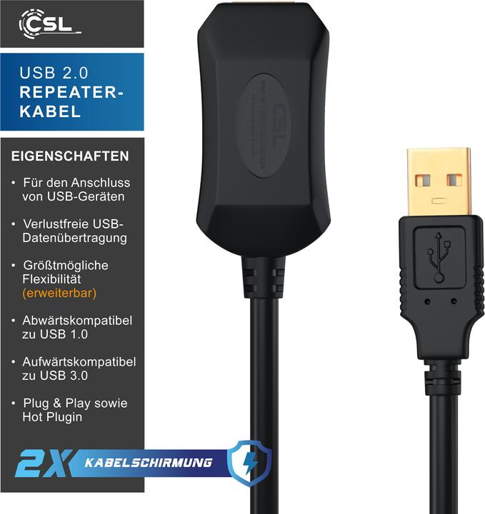 Produktbild CSL USB 2.0 Repeaterkabel - Verstärker - Verlängerungskabel - Repeater Kabel mit Signalverstärkung (5 m, USB 2.0)
