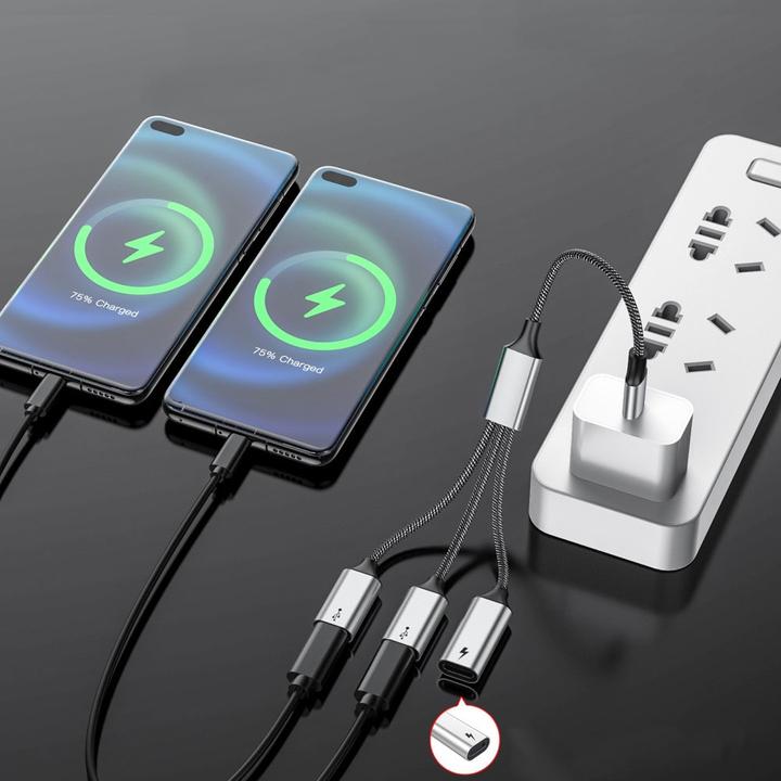 Produktbild Deltalabs USB C auf 3x USB C Adapter Ladekabel OTG Nylon Datenkabel 60W (USB-C, 4 Ports)