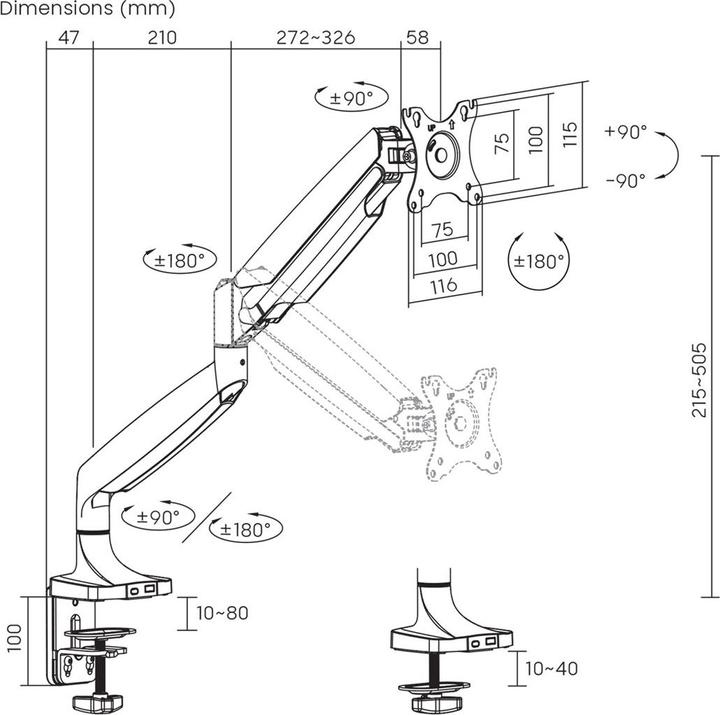 Productafbeelding Maclean Monitorbevestiging dubbele arm gasveer 17 -45 16 kg MC-969 (Tabel, 45")