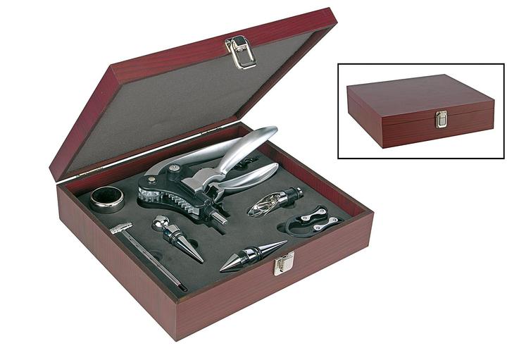 Image du produit Childhome Set cadeau de vin dans une boîte en bois (Anneau de goutte, Bouchon de vin, Verseur de vin, Thermomètre à vin)