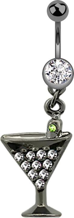 Star Piercing Banane schwarz mit Anhänger Cocktail und Kristall silber (Chirurgenstahl 316L, ohne Messing)