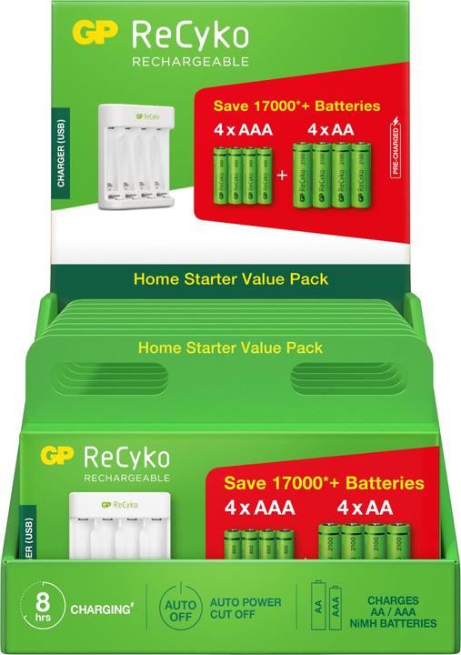 Actual product image GP Batteries ReCyko E111 4-Port USB Charger. + 4xAA 2100mAH + 4x AAA 800mAh (8 pcs., AAA, AA, 2100 mAh, Rechargeable battery)