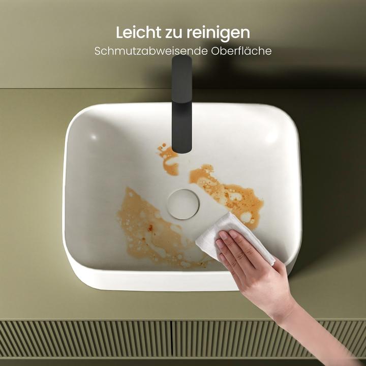 Produktbild Emke Design-Waschtisch Aufsatzwaschtisch Weiss Matt Hochwertiger Keramik-Waschtisch Bad Einfach zu (380 mm, 610 mm)