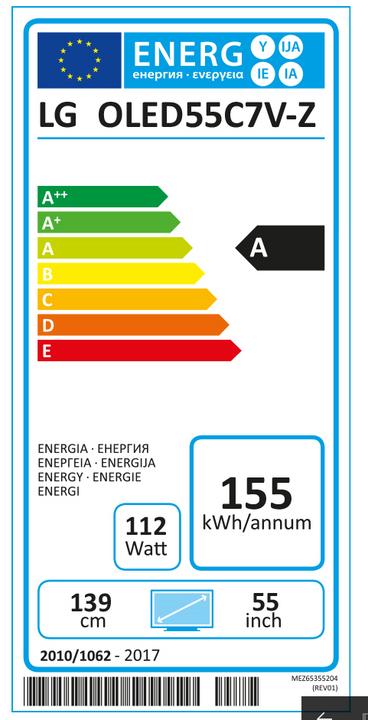 Energie-Label LG Oled55c7 (55", OLED, 4K, 2017)
