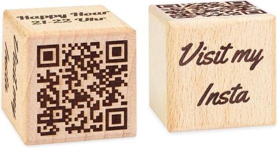 Produktbild keepdrum Personalisierter Holzwürfel 4x4x4cm mit Wunschtext Gravur und QR-Code
