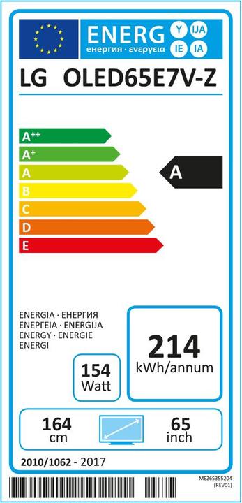 Energie-Label LG Oled65e7 (65", OLED, 4K, 2017)