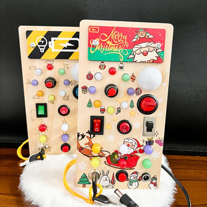Actual product image Activity Board Wooden LED light busy block puzzle early learning power button traffic light tool toy