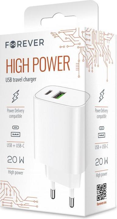 Produktbild Forever Core Forever Wandladegerät 1xUSB QC 3.0 + 1xUSB-C PD 20W LS-04 weiss (20 W)